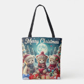 Drie Schattigee teddyberen vrolijk kerstfeest Tote Bag (Achterkant)