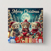 Drie Schattigee teddyberen vrolijk kerstfeest Vierkante Button 5,1 Cm (Voorkant)