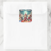 Drie Schattigee teddyberen vrolijk kerstfeest Vierkante Sticker (Tas)