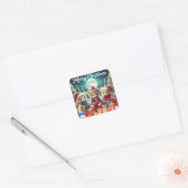 Drie Schattigee teddyberen vrolijk kerstfeest Vierkante Sticker (Envelop)