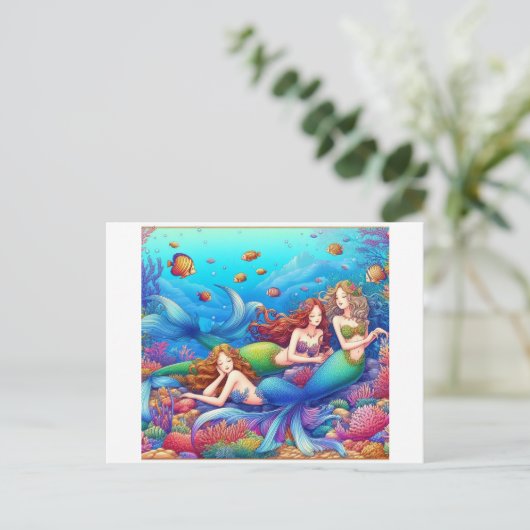 Drie Schattigee zeemeermin spelen samen Briefkaart (Staand voorkant)