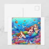 Drie Schattigee zeemeermin spelen samen Briefkaart (Voorkant / Achterkant)