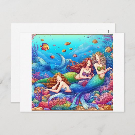 Drie Schattigee zeemeermin spelen samen Briefkaart (Voorkant / Achterkant)
