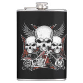 Drie schedel met de Rode Chopper-motor Heupfles (Voorkant)