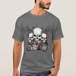 Drie schedel met de Rode Chopper-motor T-shirt
