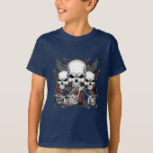 Drie schedel met Red Chopper Motorcycle Boy T-Shi T-shirt (Voorkant)