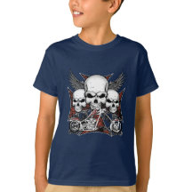Drie schedel met Red Chopper Motorcycle Boy T-Shi