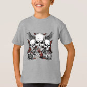 Drie schedel met Red Chopper Motorcycle Boy T-Shi T-shirt (Voorkant)