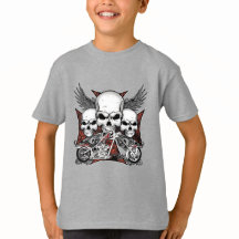 Drie schedel met Red Chopper Motorcycle Boy T-Shi