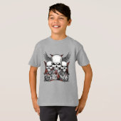 Drie schedel met Red Chopper Motorcycle Boy T-Shi T-shirt (Voorkant volledig)