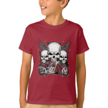 Drie schedel met Red Chopper Motorcycle Boy T-Shi