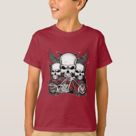 Drie schedel met Red Chopper Motorcycle Boy T-Shi T-shirt