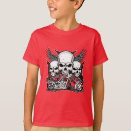 Drie schedel met Red Chopper Motorcycle Boy T-Shi T-shirt