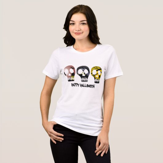 Drie schedels Halloween T-Shirts (Voorkant volledig)