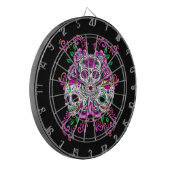 Drie schedels Roze bloemensuikerschedels Dartbord (Voorkant Links)