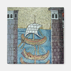 Drie schepen die de haven van Ravenna binnenvaren Magneet