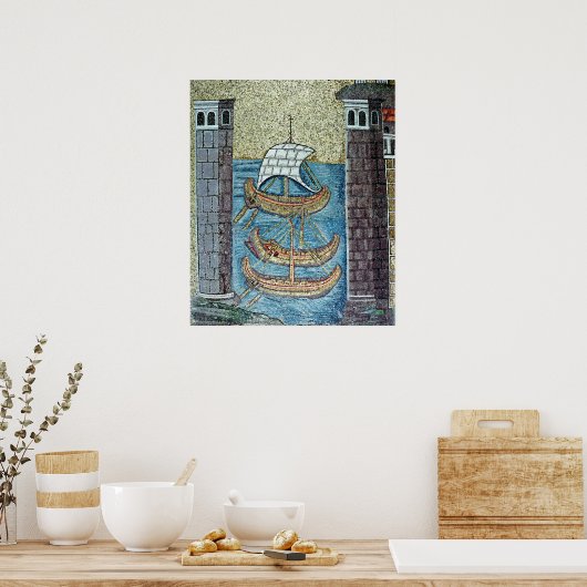 Drie schepen die de haven van Ravenna binnenvaren Poster (Keuken)