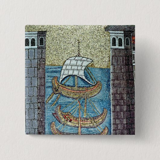 Drie schepen die de haven van Ravenna binnenvaren Vierkante Button 5,1 Cm (Voorkant)