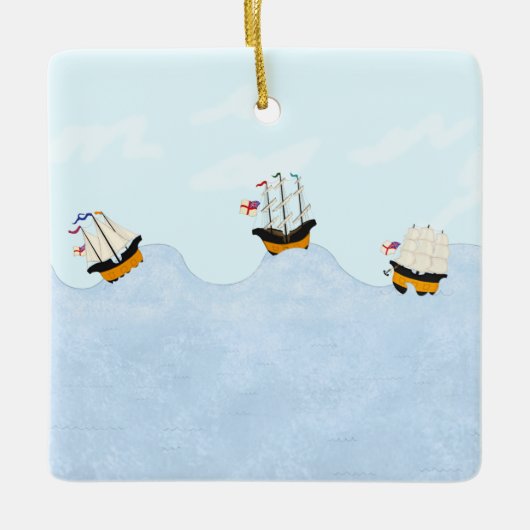 Drie schepen die op het Rolling Zee zeilen Keramisch Ornament (Voorkant)
