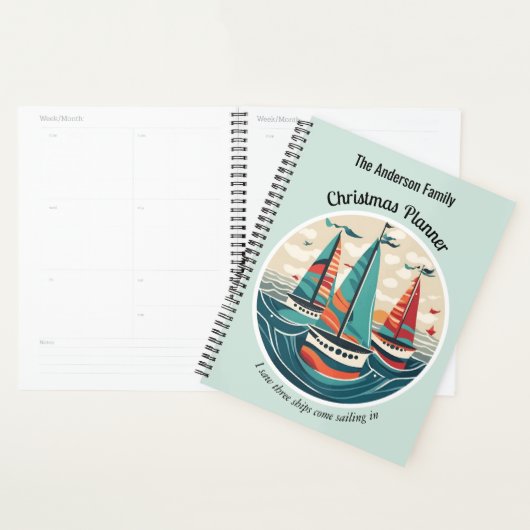 Drie schepen feestelijke nautische stijlvolle kers planner (Display)