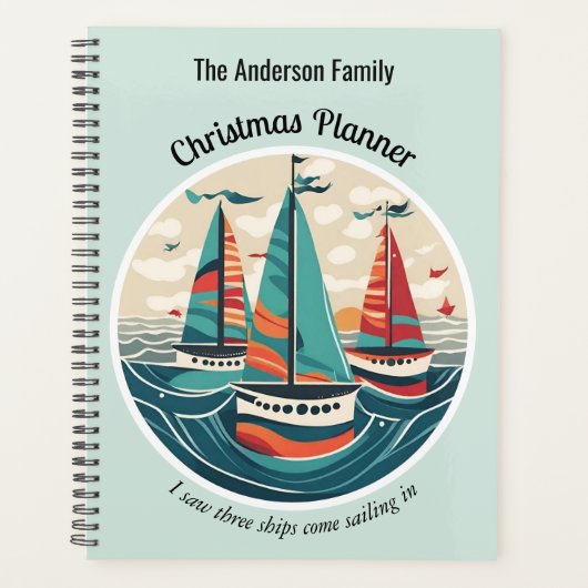 Drie schepen feestelijke nautische stijlvolle kers planner (Voorkant)