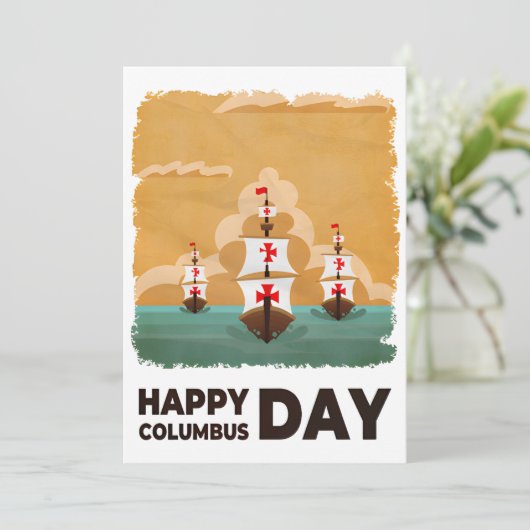 Drie schepen Happy Columbus Day Kaart (Staand voorkant)