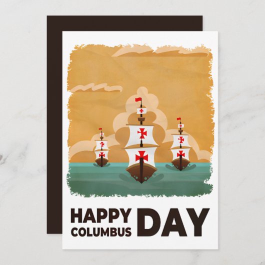 Drie schepen Happy Columbus Day Kaart (Voorkant / Achterkant)