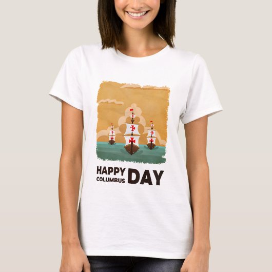 Drie schepen Happy Columbus Day T-shirt (Voorkant)