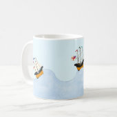 Drie schepen varen op het Rolling Zee Nautical Koffiemok (Voorkant links)