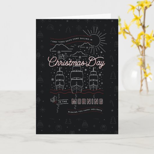 DRIE SCHEPEN  /  Vouwde kerstkaart Kaart (Gele Bloem)