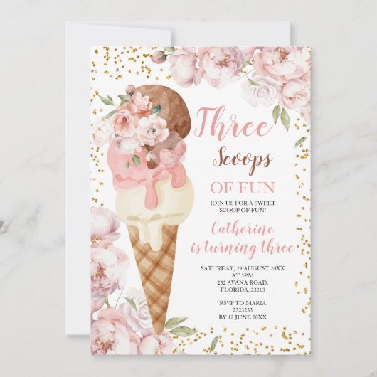 Drie schepjes Fun Ice Cream 3e Verjaardagsfeest Kaart (Voorkant)