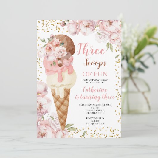 Drie schepjes Fun Ice Cream 3e Verjaardagsfeest Kaart (Staand voorkant)