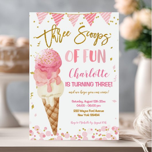 Drie schepjes Fun Ice Cream 3e Verjaardagsfeest Kaart