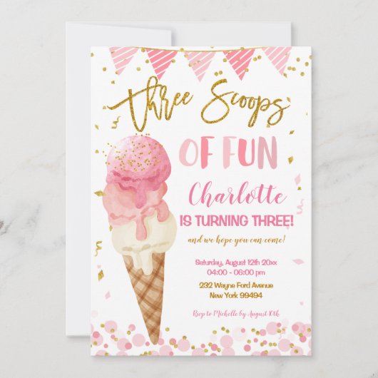 Drie schepjes Fun Ice Cream 3e Verjaardagsfeest Kaart (Voorkant)