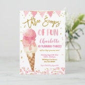 Drie schepjes Fun Ice Cream 3e Verjaardagsfeest Kaart (Staand voorkant)