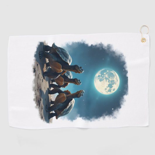Drie schildpadden huilen bij Moon Wildlife Mountai Golfhanddoek (Horizontaal)