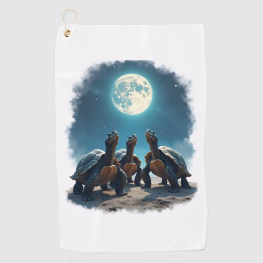 Drie schildpadden huilen bij Moon Wildlife Mountai Golfhanddoek (Voorkant)