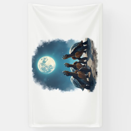Drie schildpadden huilen bij Moon Wildlife Mountai Spandoek (Verticaal)