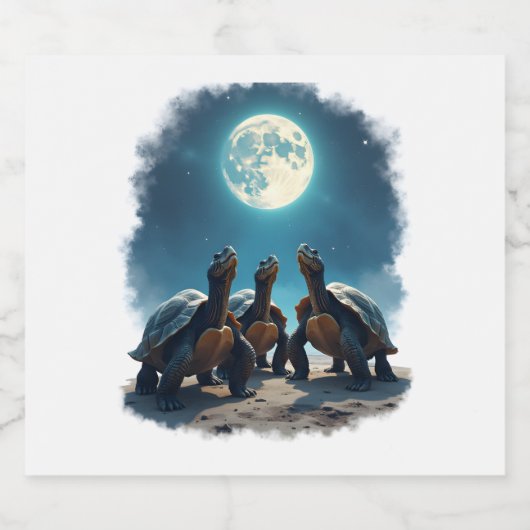 Drie schildpadden huilen bij Moon Wildlife Mountai Sparkling Wijnetiket (Enkel label)