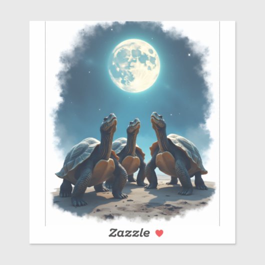Drie schildpadden huilen bij Moon Wildlife Mountai Sticker (Vel)