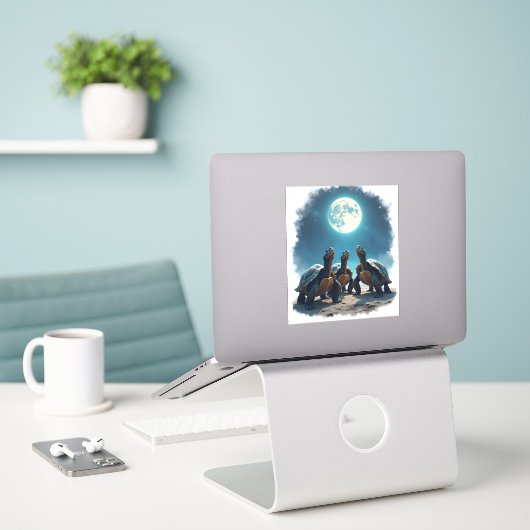Drie schildpadden huilen bij Moon Wildlife Mountai Sticker (Laptop op bureau)