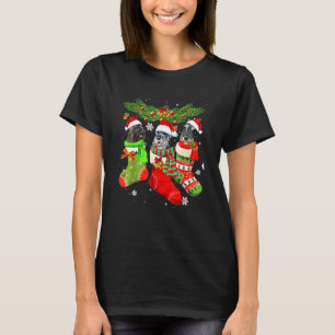 Drie Schnauzer in sok Kerstman Santa X Mas T-shirt