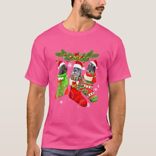Drie Schnauzer met Sock-kerstkerstkerstkerstkerstk T-shirt (Voorkant)