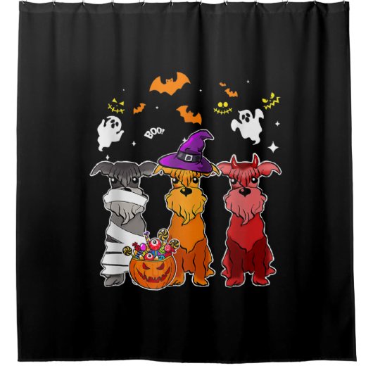 Drie Schnauzer Witch Pet Cute Halloween Gifts Douchegordijn (Voorkant)