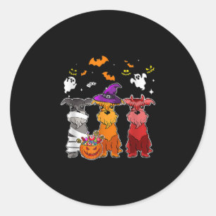 Drie Schnauzer Witch Pet Cute Halloween Gifts Ronde Sticker