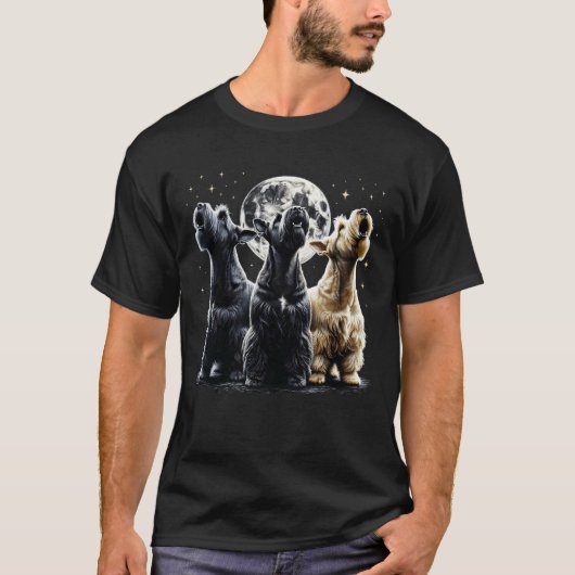 Drie Schotse Terriers huilen bij de maan T-shirt (Voorkant)