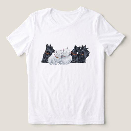 Drie Schotse Terriers met twee Westies Tri-Blend Shirt (Design voorkant)
