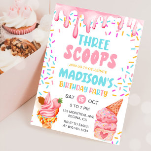 Drie Scoops Girls Ice Cream 3e verjaardag Kaart