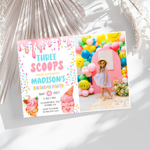 Drie Scoops Girls Ice Cream 3e verjaardag Kaart