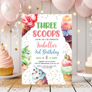 Drie Scoops Girls Ice Cream 3e verjaardag Kaart